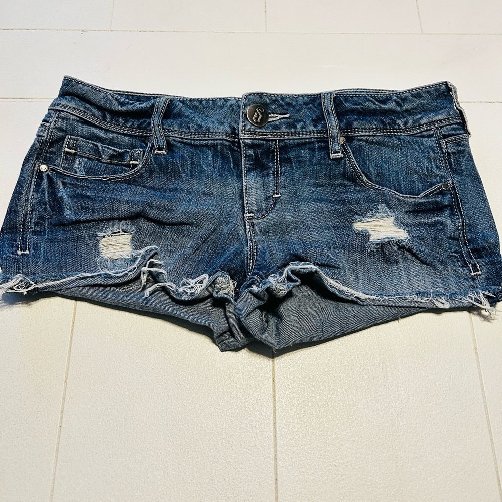 Decree Blue Distressed Jean Shorts